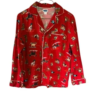 Old Navy Women’s Red Dog Print Pajama Set Button Front Shirt Pants Size Medium thumbnail 3