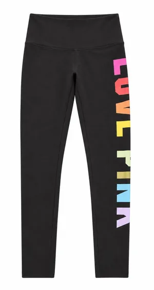 NWT Pink Victoria's Secret Leggings Small Black Rainbow Love Pink Logo High Wais thumbnail 1
