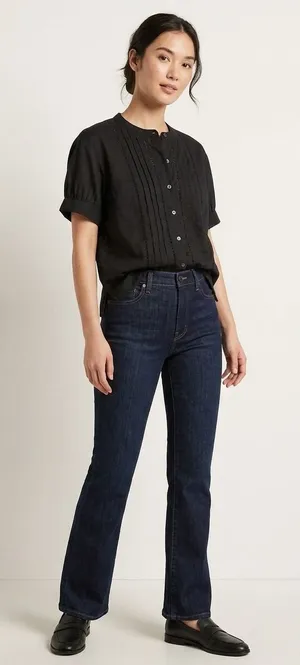 Banana‎ Republic Black Pleated Voile Blouse Short Puff Sleeve XXS Pintuck Cotton thumbnail 1