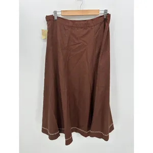Coldwater Creek‎ Brown Linen Blend Maxi Skirt Size L Stitch Detail Hem AN18 thumbnail 2