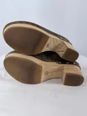 Chelsea & Violet Jana Camo Leather Wooden Clogs Brown Black Size‎ 9 thumbnail 9