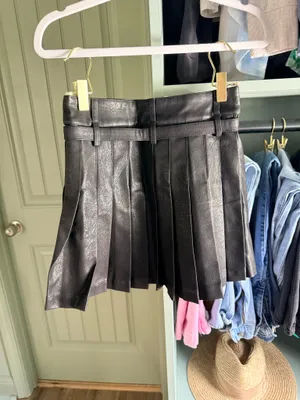 Steele Black Faux Leather Mini Skirt with Belt and Pleated Back thumbnail 2
