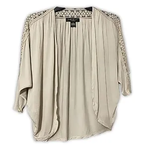 August Silk Lace Beige Cardigan Shrug Boho Chic PS Avant Garde Minimalist Indie thumbnail 2