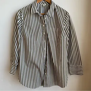 Talbots 100% Cotton Tunic Length Poplin Striped Collared Button Down Shirt M thumbnail 7
