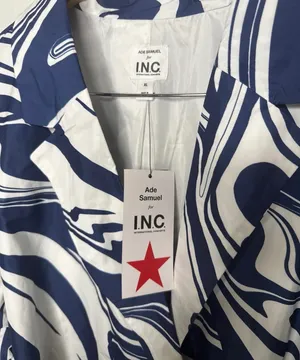 International Concepts NWT Ade Samuel abstract blue white belted trench coat sz XL thumbnail 6