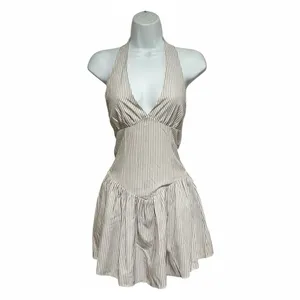 MORE TO COME Yolani Mini Dress XS NWOT Striped Halter Neck Pleated Skirt Revolve thumbnail 4