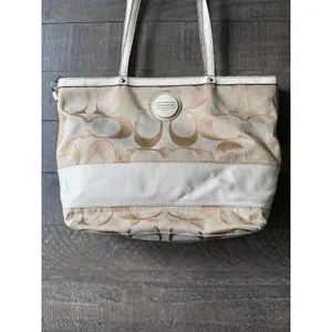 Coach Signature Stripe Zip Top Tote‎ Y2K A1160-F17433 Khaki canvas cream Strip thumbnail 2