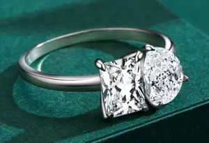 Sterling Silver SIZE 6 925 Emerald And Pear CZ Engagement Ring thumbnail 3