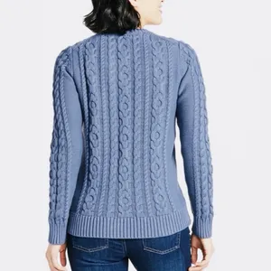 LL Bean Blue Double L Mixed Cable‎ Crew Neck Pullover Sweater Size MEDIUM thumbnail 2