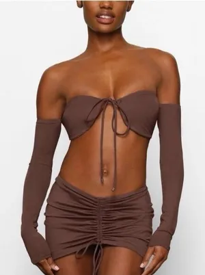 SKIMS Swim Long Sleeved Bikini Top Cocoa Size Small thumbnail 1