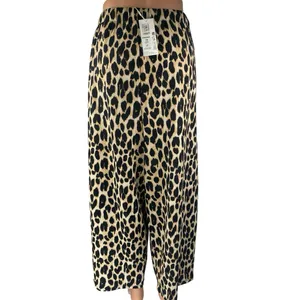 NEW M&S Marks & Spencer Beige Black Leopard Print Wide Leg Trousers Pants Sz 14 thumbnail 3