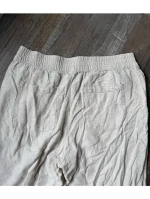 Old Navy Relaxed Linen Beach Pants Lounge Pants High Rise Straight Leg Beige Tan thumbnail 10