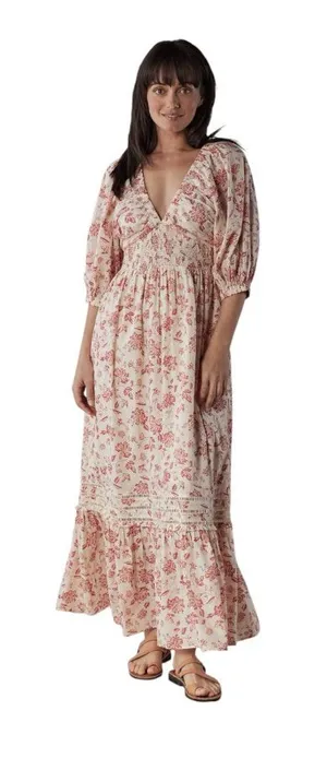 The Normal Brand Isla Maxi Dress Pink and White Print Boho Long Dress Medium thumbnail 1