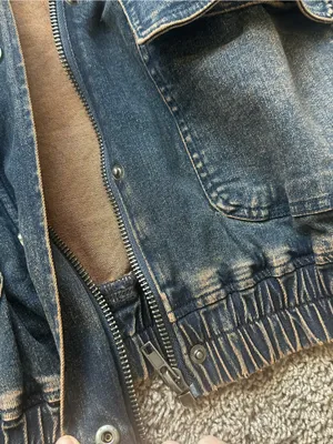Dolls Kill Blue Denim Bomber Jacket with Tan Sherpa Collar thumbnail 6