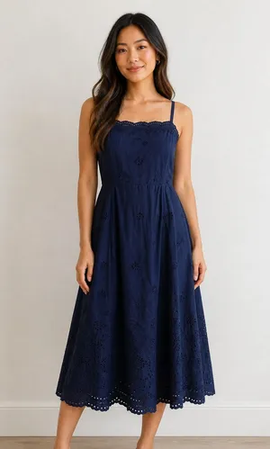 Gap Women's Navy Blue Cotton Eyelet Midi Sundress Size 10 thumbnail 1