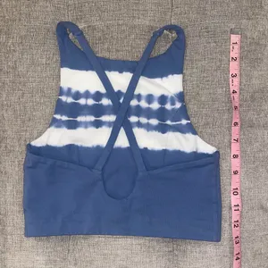 Aerie Offline Blue and White Tie Dye Longline Sports Bra thumbnail 5