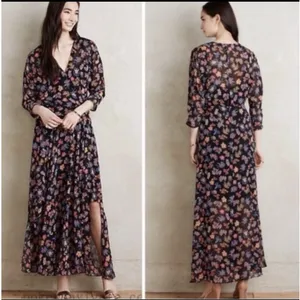 Anthro HD in Paris Maxi Dress‎ Womens US 4 Sheer Floral Chiffon Cottage Peasant thumbnail 13