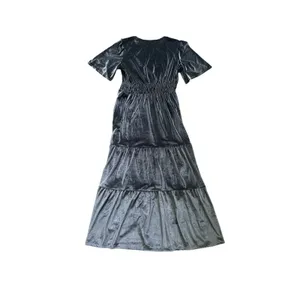 Spartina 449 Velvet Maxi Dress Medium Gray Tiered Short Sleeve V‎ Neck Boho thumbnail 7