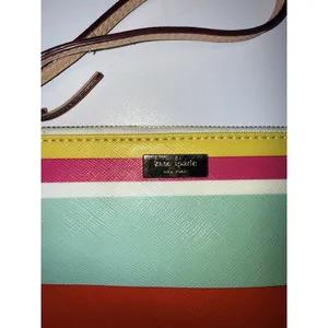 Kate Spade New York Women's‎ Striped Multicolor Wristlet Trim Leather Logo Purse thumbnail 4