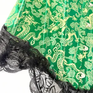 Womens Green Dragon Brocade Lace Trim Gothic Victorian Ren Faire Corset Size M thumbnail 2
