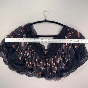 AFRM Gothic Victorian Floral Lace Ruffle Crop Top Front Closure Black Pink M thumbnail 7