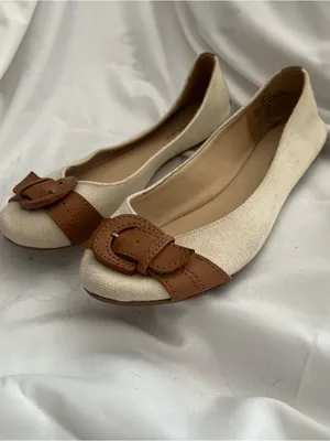 Kelly & Katie Cream Canvas Ballet Flats with Tan Buckle Size 8 1/2 thumbnail 7