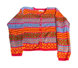 Vintage Benetton Rainbow Fair Isle Cardigan Cropped‎ Cotton Italy Artsy Dopamine thumbnail 1