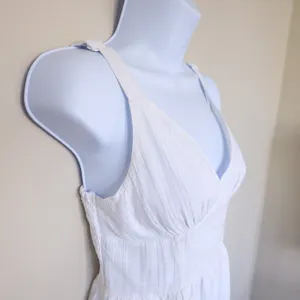 American Eagle Romper Womens Medium White Cotton Grid Smocked Back Summer V-Neck thumbnail 15