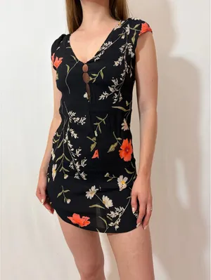 Black Floral Summer Reformation Mini Dress thumbnail 2