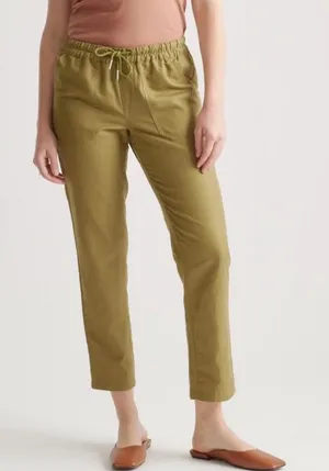 Quince Organic Cotton Linen Twill Straight Leg Pant Army Green Crop Medium thumbnail 1