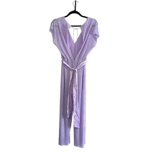 Alice + Olivia Mitsue Plissé Jumpsuit 2 Lilac Pleated Wide Leg Belted thumbnail 9