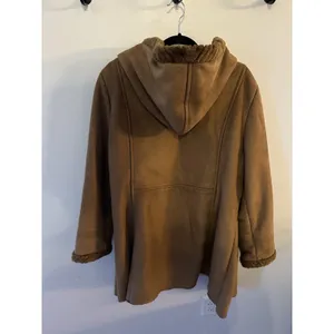 St. John’s Bay Faux Suede/Fur Coat Brown Midi Jacket Size1X Hooded Button Close thumbnail 2