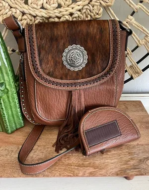 Blazin Roxx Ella concealed carry Messenger purse with holster Calf Hair thumbnail 1