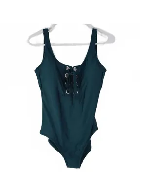 Mossimo Jungle Green Grommet Lace Up One Piece Swimsuit Size Small thumbnail 4