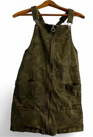 SO Clothing Junior's S Olive Green Camo Full Zip Pocket Front Overall Mini Dress thumbnail 1