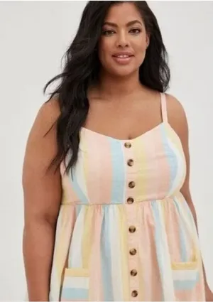 Torrid linen pastel striped Midi studio 2x sleeveless sundress thumbnail 1