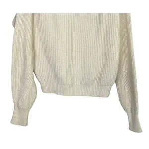 J. Crew Wool Blend Cable Knit Relaxed Fit Long Sleeve Crew Neck Sweater XS Cream thumbnail 6