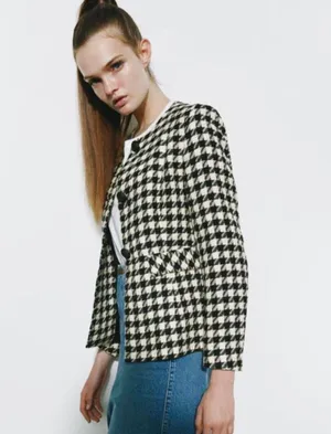 ZARA Houndstooth Buttoned Blazer thumbnail 1