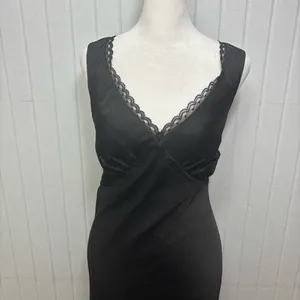 American Eagle Outfitters Black satin Lace Chemise dress‎ Size L thumbnail 5
