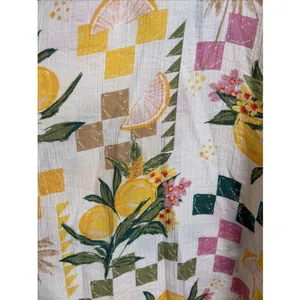 Bunulu Lemon Fruit Print Button Down Shirt Womens Size L Yellow Tropical Rayon thumbnail 4