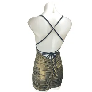 Lucy in the Sky Gold Metallic Shimmer Ruched Cami Camisole Mini Bodycon Dress XS thumbnail 2