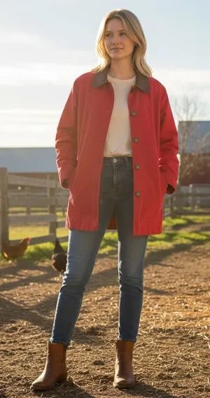 Talbots Red Cotton Barn Jacket Leather Collar Plaid Flannel Lined XS‎ thumbnail 1
