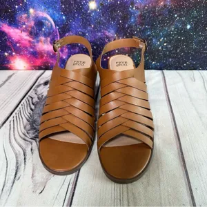 Frye and Co Sandals Womens Sz 11 Brown Galia Block Heel Vegan Leather‎ Shoes thumbnail 5