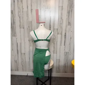 Green Sparkle 3-Piece Bikini Set Women’s Size L | Ruched Top + Bottoms + Sarong thumbnail 7