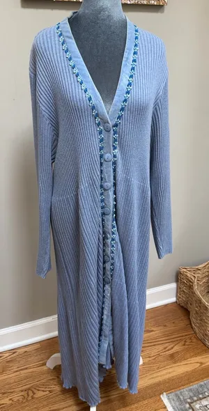 Vintage April too! Cornell long sweater coat duster cardigan blue velvet floral thumbnail 1