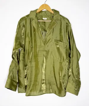 Pilcro Anthropologie Large Olive Green Satin Blouse Oversized OB1786712 thumbnail 1