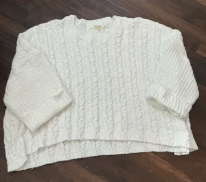 POL Cable Knit Oversized Sweater White Crew Neck Cropped JST371B PLUS Size 1X/2X thumbnail 1