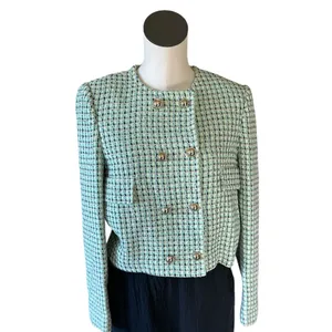 NWT MNG Double-breasted tweed jacket Green Medium thumbnail 11