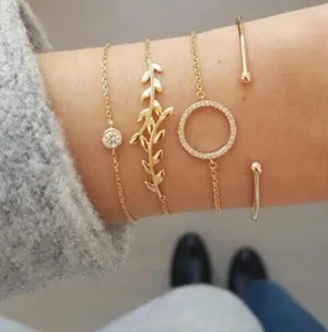 Gold leaf and Rhinestone bracelet set 4 piece thumbnail 1
