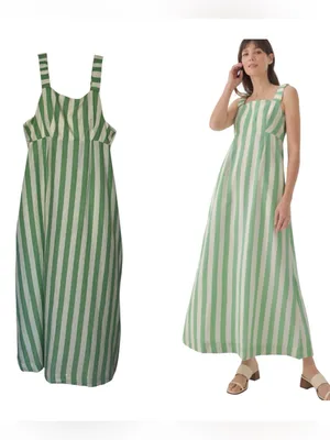 Pact Organic Cotton & Linen Sz XXXL Green and White Striped Maxi Dress thumbnail 2
